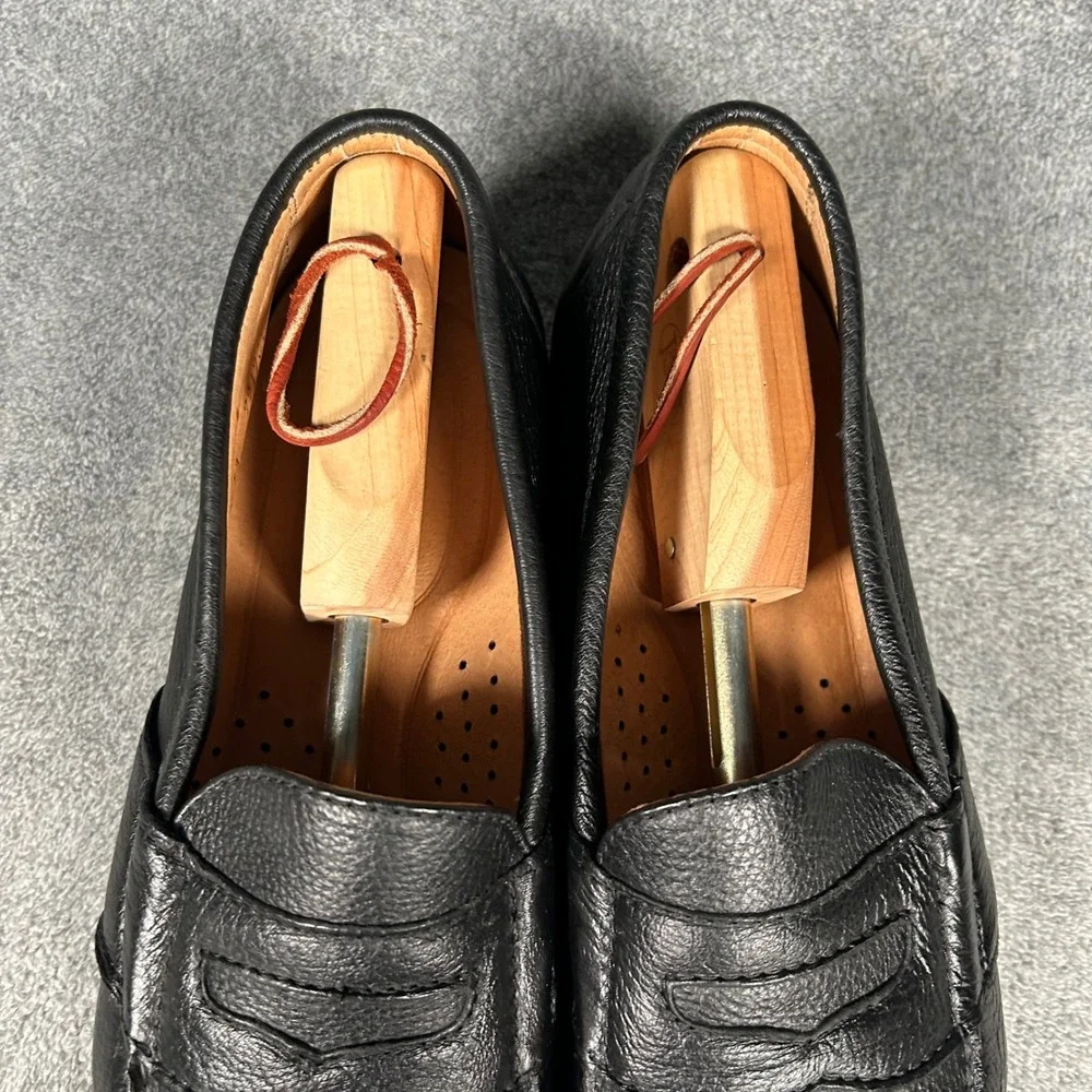 DeerCraft Black Pebbled Leather Penny Loafers Moc Toe Slip On Shoes Mens 13